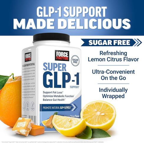 Force Factor Super GLP-1 Support Soft Chews, Promote Natural GLP-1 Production, Support Fat Loss, Metabolic Function & Healthy Body Composition, Sugar Free Lemon Citrus Flavor, 60 Soft Chews in Kuwait
