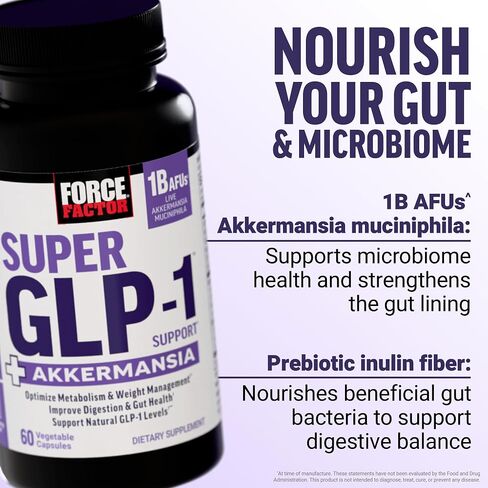 Force Factor Super GLP-1 Support + Akkermansia Probiotic, Promote Natural GLP-1 Production, Support Fat Loss & Metabolism, Advanced Gut Health & Digestion Formula, 60 Capsules in Kuwait