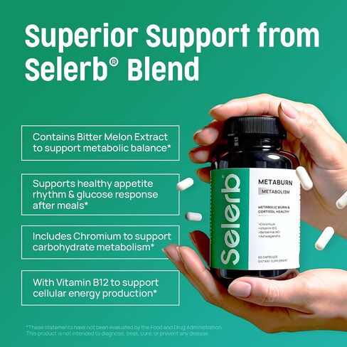 Selerb Metaburn Weight Loss Pills for Women & Men - Appetite Suppressant & Fat Burner, Metabolism Support Weight Loss Supplement with Berberine, Chromium, Green Tea & B12-60 Capsules in Saudi Arabia