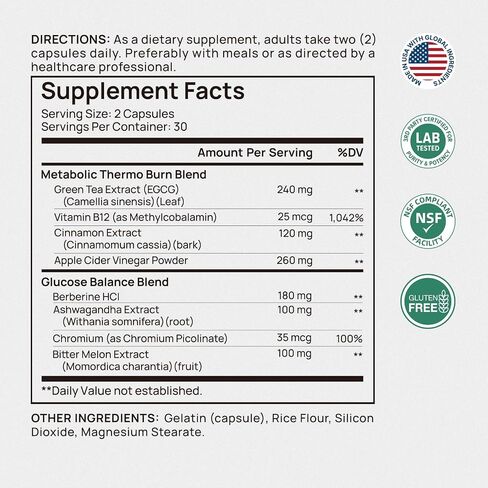 Selerb Metaburn Weight Loss Pills for Women & Men - Appetite Suppressant & Fat Burner, Metabolism Support Weight Loss Supplement with Berberine, Chromium, Green Tea & B12-60 Capsules in Saudi Arabia