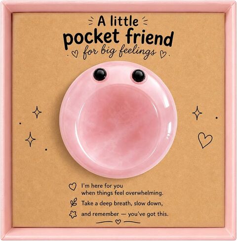 Cute Anxiety Relief Worry Stone, Pocket Hug Emotional Support Gift, Calming Stress Relief Stone for Women Kids, Thinking of You Care Package Gift for Friend Daughter Sister Bestie (Pink) in Saudi Arabia