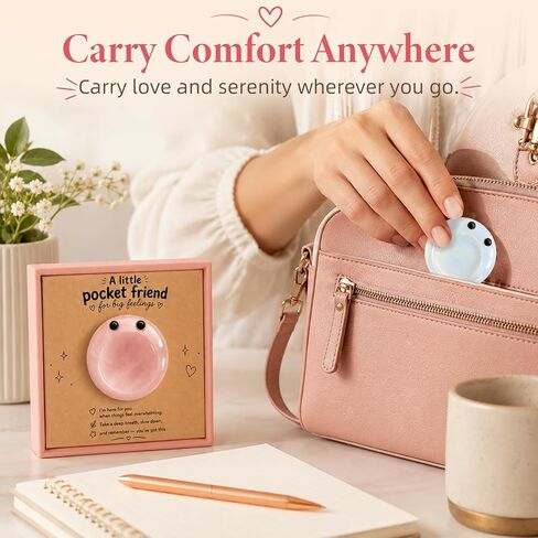 Cute Anxiety Relief Worry Stone, Pocket Hug Emotional Support Gift, Calming Stress Relief Stone for Women Kids, Thinking of You Care Package Gift for Friend Daughter Sister Bestie (Pink) in Saudi Arabia