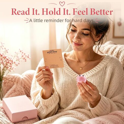 Cute Anxiety Relief Worry Stone, Pocket Hug Emotional Support Gift, Calming Stress Relief Stone for Women Kids, Thinking of You Care Package Gift for Friend Daughter Sister Bestie (Pink) in Saudi Arabia