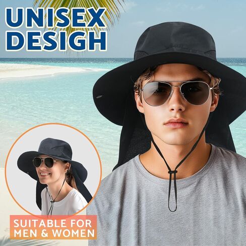 NPJY Sun Fishing Hats with Neck Flap for Men Women UV Sun Protection Safari Hat Wide Brim Bucket Hat in Kuwait