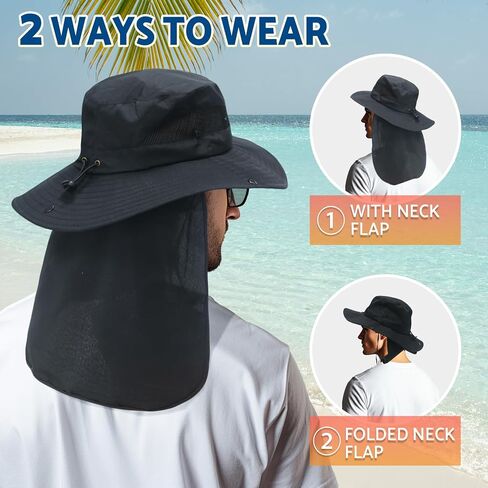NPJY Sun Fishing Hats with Neck Flap for Men Women UV Sun Protection Safari Hat Wide Brim Bucket Hat in Kuwait