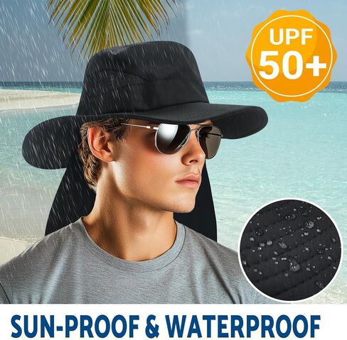 NPJY Sun Fishing Hats with Neck Flap for Men Women UV Sun Protection Safari Hat Wide Brim Bucket Hat in Kuwait