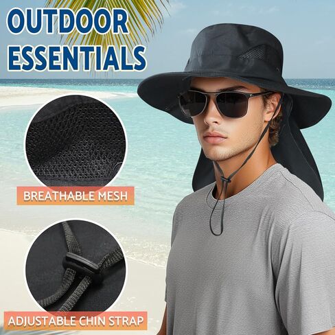 NPJY Sun Fishing Hats with Neck Flap for Men Women UV Sun Protection Safari Hat Wide Brim Bucket Hat in Kuwait