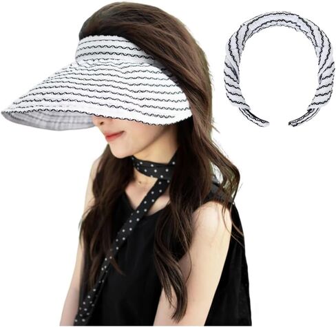 Sun Visor Hats Women Foldable Large Brim Summer UV Protection Beach Cap 2-in-1 Convertible Sun Visor Sun Hat Headband in Kuwait