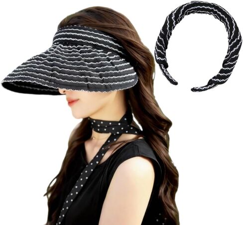 Sun Visor Hats Women Foldable Large Brim Summer UV Protection Beach Cap 2-in-1 Convertible Sun Visor Sun Hat Headband in Kuwait