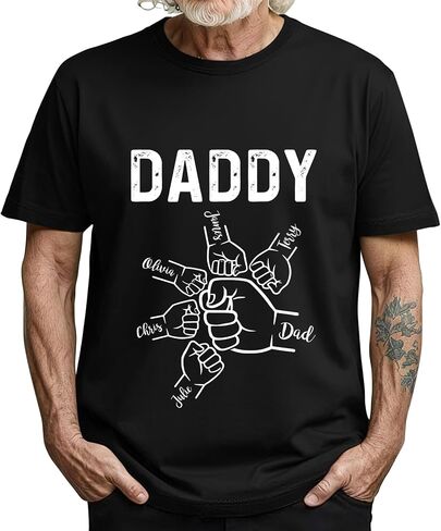 Custom Fist Bump Dad Grandpa Shirt Personalized Fathers Day T Shirts with Kids Names, Customized Best Dad Ever Gifts for Papa in Saudi Arabia