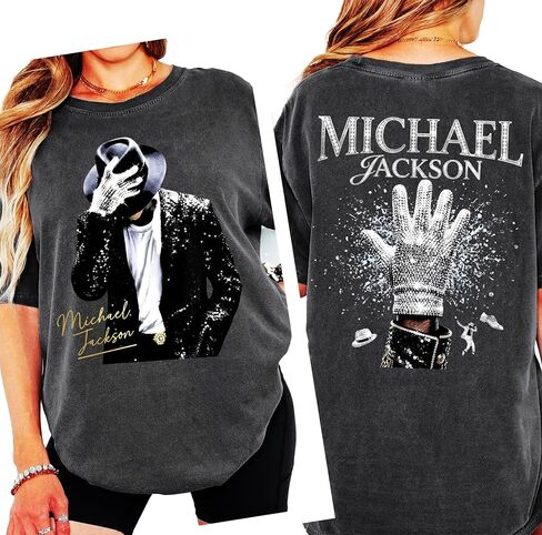 King of Pop Music Legend Tee – Vintage Pop Icon Inspired Graphic T-Shirt – Double Sided Music Biopc Fan Shirt – Retro Dance Legend Graphic Shirt - Pepper Charcoal Color in Kuwait