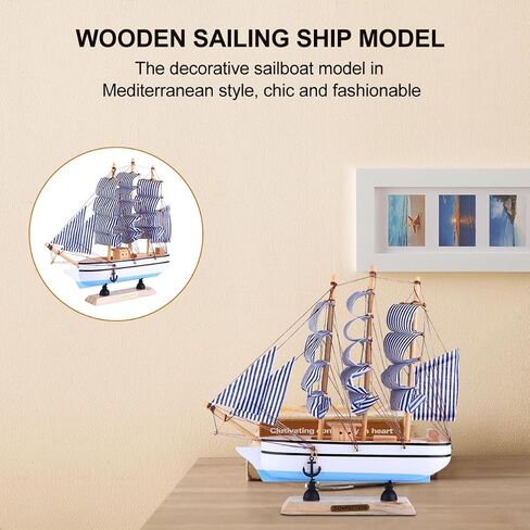 STOBOK 1pc 24cm Sailboat Ornament Nautical Decor Vintage Sail Boat Model Pirate Model Wooden Sailing Models Home Decoration Seaside Non-Woven Fabric Ocean Boat in Saudi Arabia