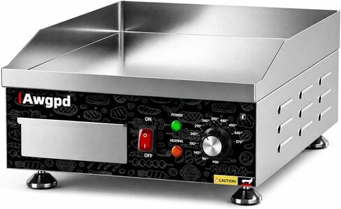 Commercial Electric Griddle,1800W Electric Flat Top Griddle Grill Indoor, 14 Inch Teppanyaki Flat Top Grill Stainless Steel Temperature Control 90℉-575℉ for Home or Restaurant Use in Kuwait