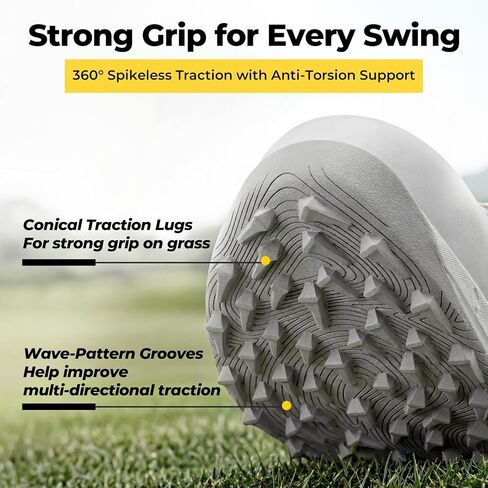FitVille Wide Men's Spikeless Golf Shoes, Professional Water Resistant Mens Golf Shoes for Course, Outdoor | برو-جرين إيز V7 in Kuwait
