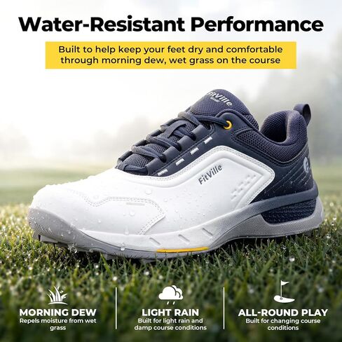 FitVille Wide Men's Spikeless Golf Shoes, Professional Water Resistant Mens Golf Shoes for Course, Outdoor | برو-جرين إيز V7 in Kuwait