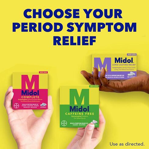 Midol Complete, Menstrual Period Symptoms Relief Including Premenstrual Cramps, Pain, Headache, and Bloating, Caplets, 24 Count in Saudi Arabia