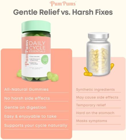 PumPums™ Daily Cycle Essentials - Women's Period & PMS Support Gummies with Pickle Extract, Apple Cider Vinegar, Magnesium | Period Cramps, PMS, Bloating & Mood Balance | Sugar-Free, Vegan, 60 Gummies in Kuwait