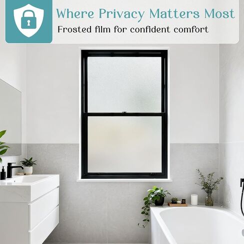 Haton Window Privacy Film Frosted Glass Film for Door Bathroom Shower, Peel & Stick, Day & Night, Papel para Ventanas Privacidad, Covering Sticker Removable Decorative Translucent Pure 17.5" x 78.7" in Saudi Arabia