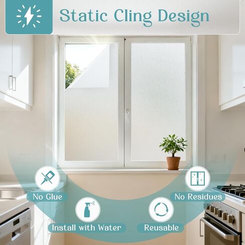 Haton Window Privacy Film Frosted Glass Film for Door Bathroom Shower, Peel & Stick, Day & Night, Papel para Ventanas Privacidad, Covering Sticker Removable Decorative Translucent Pure 17.5" x 78.7" in Saudi Arabia
