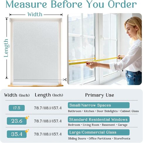 Haton Window Privacy Film Frosted Glass Film for Door Bathroom Shower, Peel & Stick, Day & Night, Papel para Ventanas Privacidad, Covering Sticker Removable Decorative Translucent Pure 17.5" x 78.7" in Saudi Arabia