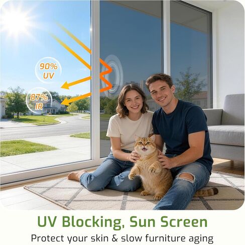 LUTE One Way Window Privacy Film, Window Tint for Home, Sun Blocking UV Heat Blocker, See Out Not in Reflective Mirror Film, Removable Static Cling Glass Door Cover, Black Silver, 17.5" x 78.7" in Saudi Arabia