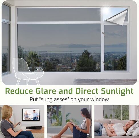 LUTE One Way Window Privacy Film, Window Tint for Home, Sun Blocking UV Heat Blocker, See Out Not in Reflective Mirror Film, Removable Static Cling Glass Door Cover, Black Silver, 17.5" x 78.7" in Saudi Arabia