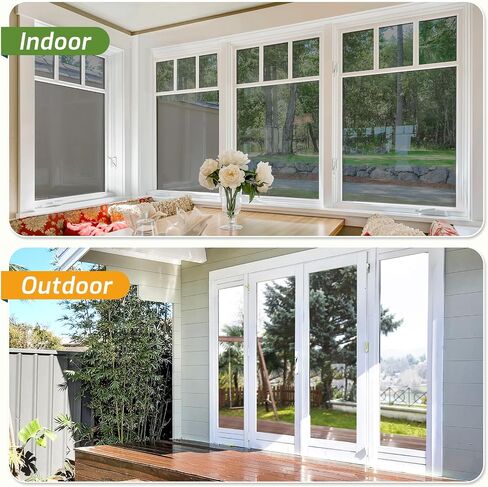 LUTE One Way Window Privacy Film, Window Tint for Home, Sun Blocking UV Heat Blocker, See Out Not in Reflective Mirror Film, Removable Static Cling Glass Door Cover, Black Silver, 17.5" x 78.7" in Saudi Arabia