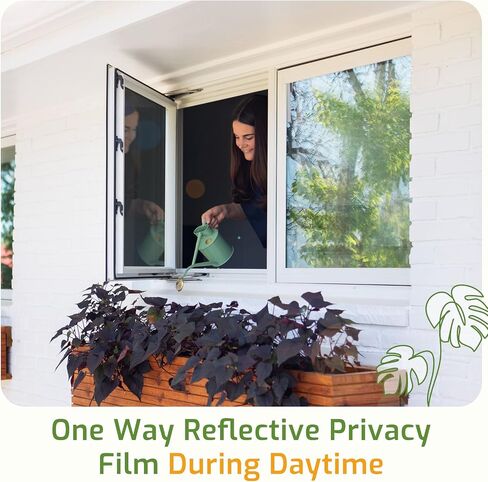 LUTE One Way Window Privacy Film, Window Tint for Home, Sun Blocking UV Heat Blocker, See Out Not in Reflective Mirror Film, Removable Static Cling Glass Door Cover, Black Silver, 17.5" x 78.7" in Saudi Arabia