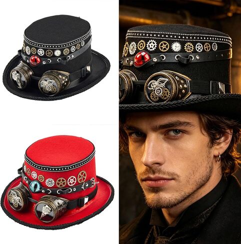 Industrial Age Fedoras Hat Coser Metal Gear Goggles Dark Mechanical Design for Themed Parties Cosplay Victorian Costume Hat in Kuwait