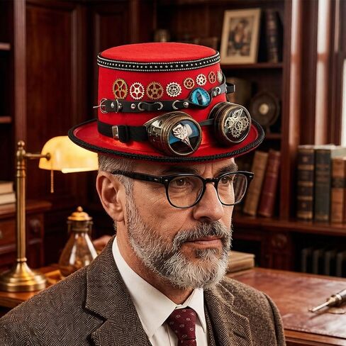 Industrial Age Fedoras Hat Coser Metal Gear Goggles Dark Mechanical Design for Themed Parties Cosplay Victorian Costume Hat in Kuwait