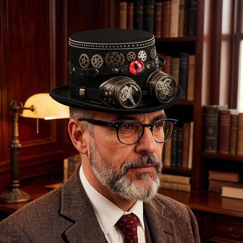 Industrial Age Fedoras Hat Coser Metal Gear Goggles Dark Mechanical Design for Themed Parties Cosplay Victorian Costume Hat in Kuwait