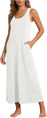 Women's Summer Dresses Sleeveless Casual Fashion Loose Scoop Neck Swing Tank Dress Vacation Beach Dress with Pockets in Kuwait