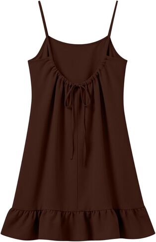 Mini Dresses for Women Trendy Sleeveless Spaghetti Strap Ruffle Gauze Dress Casual Summer Beach Vacation Sundress in Kuwait