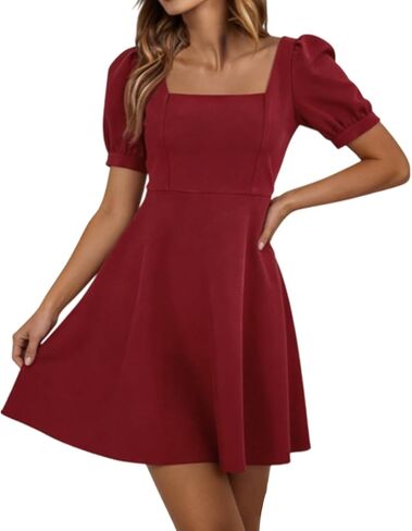 A Line Dresses for Women Square Neck Sleeve Ruffle Hem Dress Summer Casual Solid Color Cute Club Party Mini Dress in Saudi Arabia