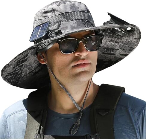 Solar Fan Hat, Outdoor Wide Brim Sun Hat with 2 Solar Fan Sun Bucket Hat for Men Women UPF 50+ Bucket Fishing & Beach Hat in Kuwait