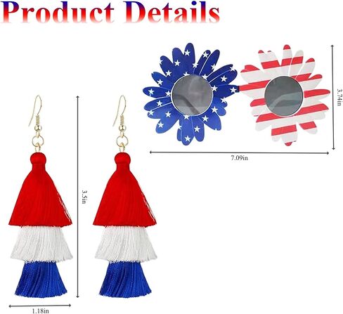 Boonbery American Red White and Blue Patriotic Lei Set, Hawaiian Flower Necklace Headband Bracelets Accessories for 4th of July Women Costumes in Saudi Arabia