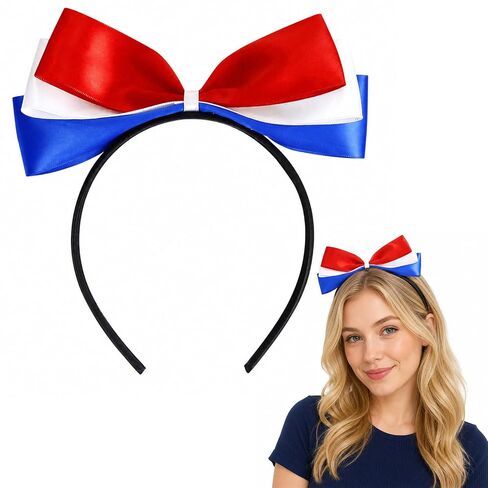 Red White and Blue Headband, 4th of July Hair Accessories for Women, Patriotic Bow Headband for Independence Day, Memorial Day, Flag Day, Parade Party Outfits in Kuwait