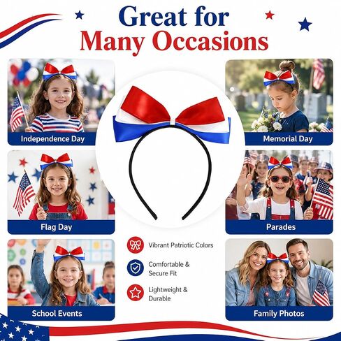 Red White and Blue Headband, 4th of July Hair Accessories for Women, Patriotic Bow Headband for Independence Day, Memorial Day, Flag Day, Parade Party Outfits in Kuwait