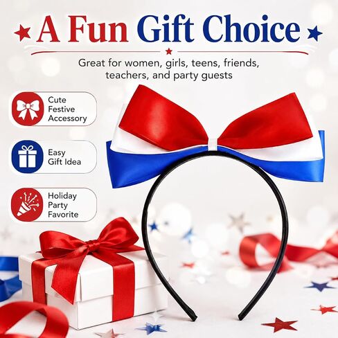Red White and Blue Headband, 4th of July Hair Accessories for Women, Patriotic Bow Headband for Independence Day, Memorial Day, Flag Day, Parade Party Outfits in Kuwait