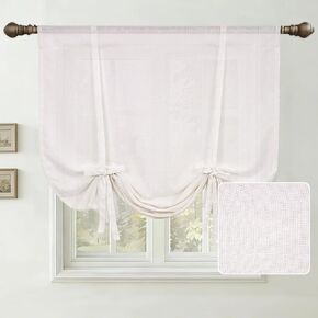 Showgeous Linen Blackout Tie Up Curtains Linen Textured Adjustable Balloon Curtains Thermal Insulated Balloon Shade for Bathroom Kitchen Rod Pocket Panel for Small Window(42" W x 63" L,Angora) in Saudi Arabia