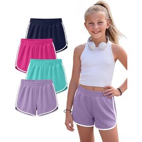 4 Pack Girls' Athletic Shorts Running Dolphin Shorts Casual Gym Workout SweatShorts for Kids Teens in Kuwait