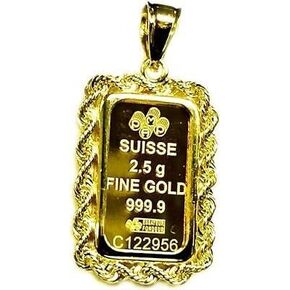 TEX 14k Yellow Gold Bullion Rope Pendant, 2.5gr Ingot in Saudi Arabia