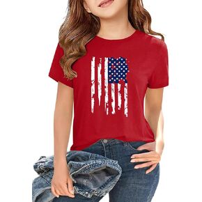 Boys Girls 4th of July Shirt Cotton Kids Red White and Blue USA American Flag Shirt Comfortable Patriotic Tops 2-12 Years in Saudi Arabia