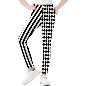 Girls Halloween Stretchy Party Skinny Leggings Funny Circus Clown Tight Pants White & Black Stipes 7-8 Years in Saudi Arabia