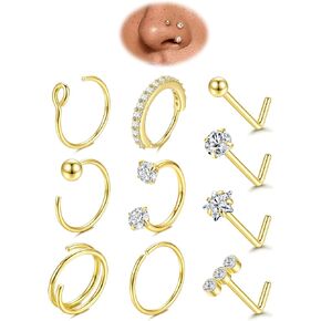 JeryWe Nose Rings for Women - 14K Gold Filled Horseshoe Nose Ring Surgical Steel Nose Hoops Septum Lip Rings 20G L Shaped Nose Stud Hypoallergenic Nostril Piercing Jewelry Set for Women Men in Kuwait