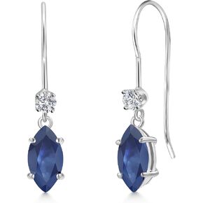 Gem Stone King 14K White Gold Blue Sapphire and Lab Grown Diamond Earrings for Women | 1.39 Cttw | Gemstone September Birthstone | Marquise 8X4MM in Kuwait
