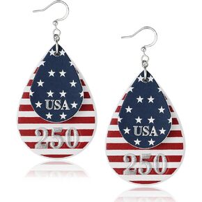 wowshow Patriotic Earrings for Women, 250th Anniversary Teardrop Dangle Earrings for 4th of July Red White and Blue American Flag Jewelry Lightweight Independence Day Accessories in Saudi Arabia