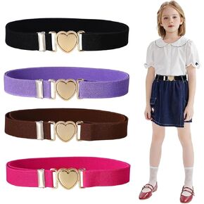 OZIO 5 Pcs Girls Belt Cute Heart Shape Kids Waist Belt Elastic Stretch Adjustable Waist Belt for Girls Dress Pants Jeans in Kuwait