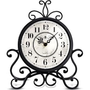 Vintage Table Clock on Stand - Desk Mantel Clock for Living Room Bedroom Decor, Silent Rustic Shelf Clock with Metal Frame Fireplace Clock Battery Operated for Office Desktop Home Decor in Saudi Arabia