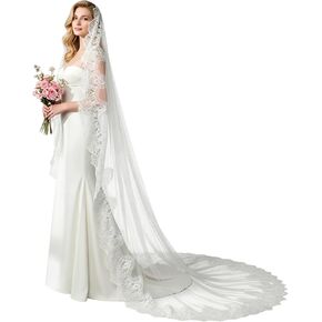 Cathedral Wedding Veil 118" Long Lace Edge Veil for Women and Bride in Saudi Arabia
